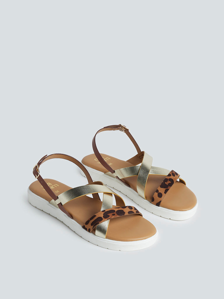 LUNA BLU Brown Multi-Strap Platform Slides